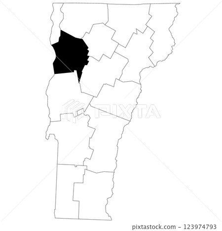 Map of chittenden County in Vermont state on white background. single County map highlighted by black colour on Vermont map. UNITED STATES, US 123974793