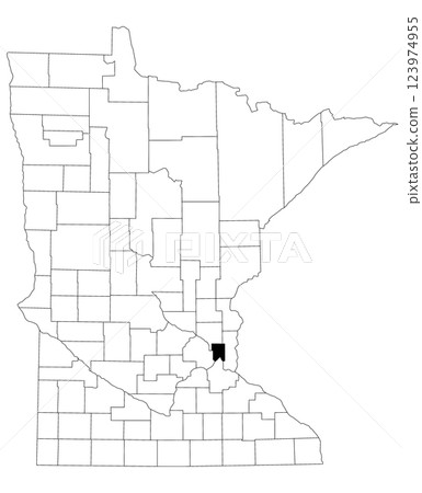 Map of Ramsey County in Minnesota state on white background. single County map highlighted by black colour on Minnesota map. UNITED STATES, US 123974955
