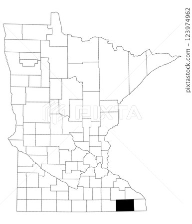Map of Fillmore County in Minnesota state on white background. single County map highlighted by black colour on Minnesota map. UNITED STATES, US 123974962