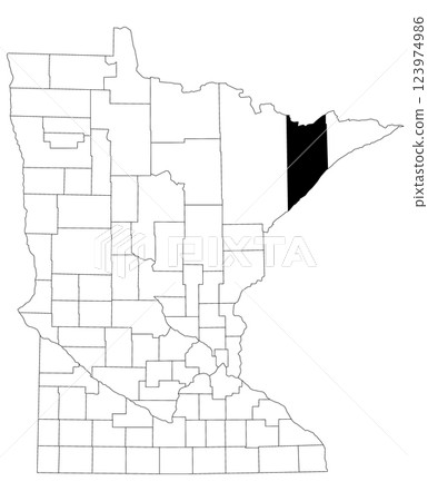 Map of lake County in Minnesota state on white background. single County map highlighted by black colour on Minnesota map. UNITED STATES, US 123974986