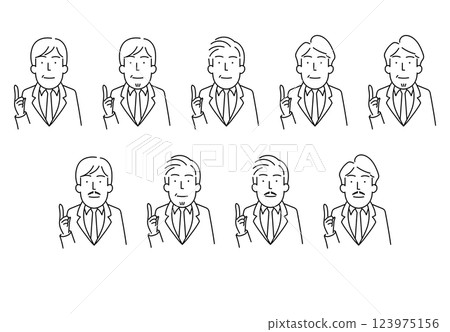 插畫素材：一位身穿西裝的四五十歲男性商務人士的簡單線條畫 123975156