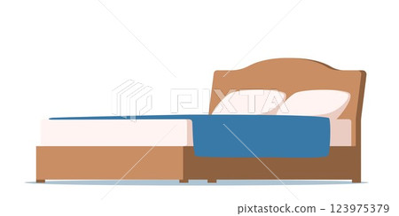 Vector illustration of double Bed with pillows and blanket. Vector illustration. 123975379