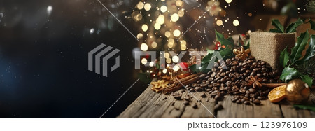 A Festive Coffee Arrangement with Charming Christmas Decor and a Cozy Atmosphere A Festive Coffee Arrangement with Charming Christmas Decor and a Cozy Atmosphere 123976109