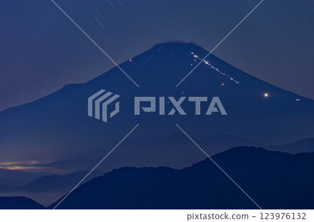 Mt. Fuji at night seen from the Tanzawa front ridge and Sannoto Mt. Fuji at night seen from the Tanzawa front ridge and Sannoto 123976132