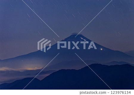 Mt. Fuji at night seen from the Tanzawa front ridge and Sannoto 123976134