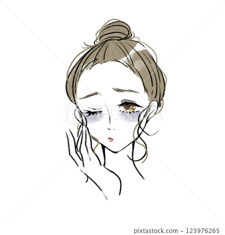 Illustration of a woman suffering from dark circles 123976265