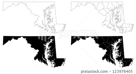 Maryland Map. Maryland administrative map, Maryland outline and counties state map set - illustration version Maryland Map. Maryland administrative map, Maryland outline and counties state map set - illustration version 123976405