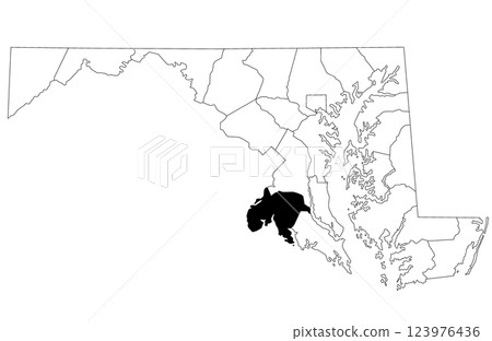 Map of Charles County in Maryland state on white background. single County map highlighted by black colour on Maryland map. UNITED STATES, US Map of Charles County in Maryland state on white background. single County map highlighted by black colour on Maryland map. UNITED STATES, US 123976436