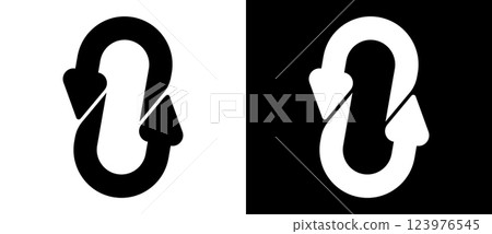Spiral with arrows in spiral as dynamic abstract vector, logo or icon. Black spiral on white background and white spiral on black background. Spiral with arrows in spiral as dynamic abstract vector, logo or icon. Black spiral on white background and white spiral on black background. 123976545
