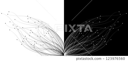 Abstract lines with dots over background. Connecting or big data concept. Design element or icon. Black shape on a white background and the same white shape on the black side. Abstract lines with dots over background. Connecting or big data concept. Design element or icon. Black shape on a white background and the same white shape on the black side. 123976560
