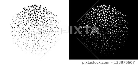 Modern abstract background. Dots in circle form. Logo, icon or design element. Black dots on a white background and white dots on the black side. 123976607