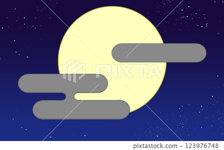 A simple moon and gray clouds floating in the night sky, colored main lines 123976748