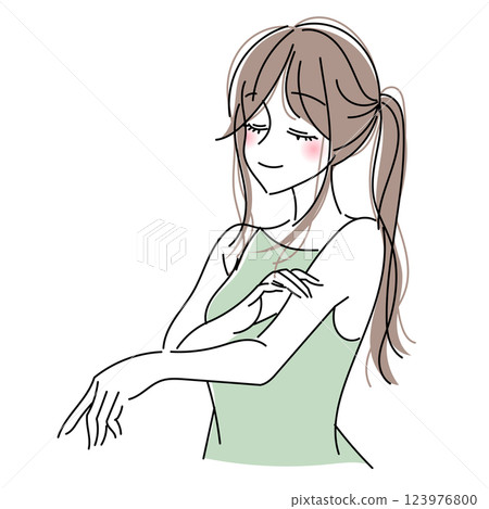 一位女士塗抹唇皰疹霜進行身體護理的插圖 一位女士塗抹唇皰疹霜進行身體護理的插圖 123976800