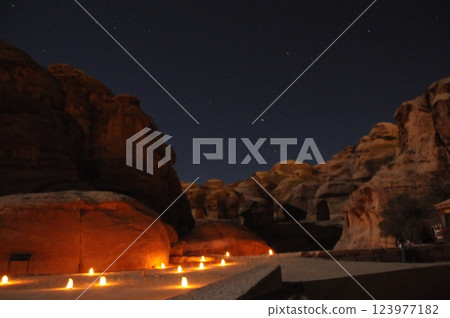 Jordan, Petra, Petra ruins, Petra by night, candlelight, starry sky Jordan, Petra, Petra ruins, Petra by night, candlelight, starry sky 123977182