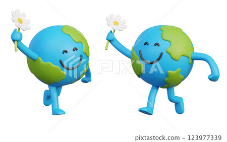 Earth character holding flower in hand 3D graphic 123977339