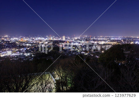 Night view of Nishio city from the observation deck at Yatsumenyama Park (towards Nishio Station) 123977629