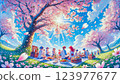 A relaxing spring moment surrounded by cherry blossoms 123977677