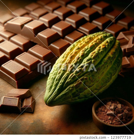 Cocoa beans and chocolate Cocoa beans and chocolate 123977719