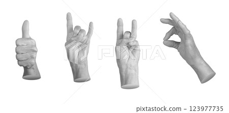 An elderly woman s hand displaying a variety of gestures: OK, thumb up, devil, and cool. Mature, An elderly woman s hand displaying a variety of gestures: OK, thumb up, devil, and cool. Mature, 123977735