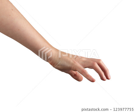 Hand gesture in motion, grasping and manipulating something invisible with precision. Fingers 123977755