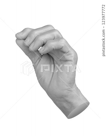 Elderly hand with fingers curled in a delicate pinch gesture, poised as if picking up an object. Elderly hand with fingers curled in a delicate pinch gesture, poised as if picking up an object. 123977772