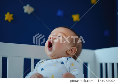 The serenity of a newborn baby yawning in a quiet nursery The serenity of a newborn baby yawning in a quiet nursery 123978002