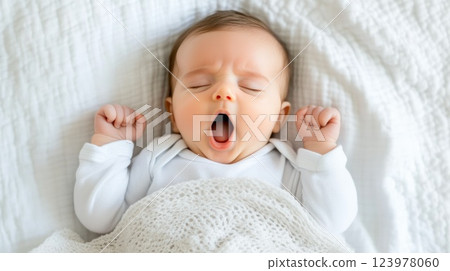 Soft blanket cradling a peaceful newborn in deep rest Soft blanket cradling a peaceful newborn in deep rest 123978060