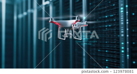 Surveillance drone ensuring secure data transfer process 123978081