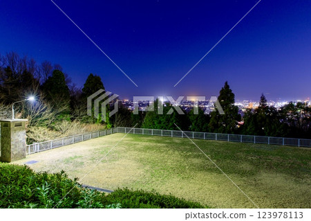 Night view of the grassy area at the summit of Mt. Yatsumen in Nishio City Night view of the grassy area at the summit of Mt. Yatsumen in Nishio City 123978113