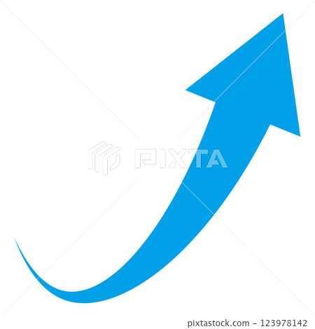 Illustration of a simple blue arrow rising to the right on a white background 123978142
