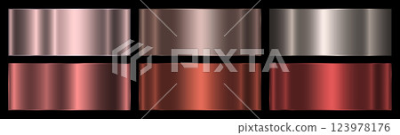 A set of terracotta, beige and silver gradients with an outline on a black background. 123978176