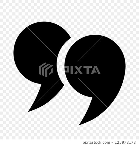 Round quotation marks are black on a transparent background. Round quotation marks are black on a transparent background. 123978178