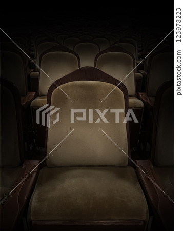 Floating seats in movie theater spotlights Floating seats in movie theater spotlights 123978223