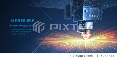 Laser cutting metal. Additive manufacturing, precision engineering. 123978243