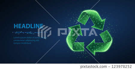 Recycle vector icon isolated on blue. Eco symbol, ecology cycle, recycle mark. 123978252