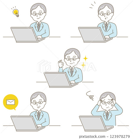 Middle to senior generation, neat and tidy male business scene, simple and cute line type (cold blue color, white background) Middle to senior generation, neat and tidy male business scene, simple and cute line type (cold blue color, white background) 123978279