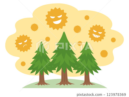 Illustration of pollen scattering from trees 123978369
