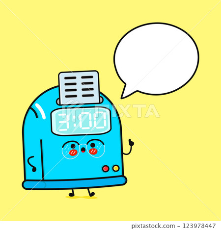 Talking Punch Clock. Cute Cartoon Digital Clock with Speech Bubble. Talking Punch Clock. Cute Cartoon Digital Clock with Speech Bubble. 123978447