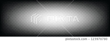 Modern black halftone gradient background with a stylish dotted texture. Abstract digital pattern for technology, futuristic design, and elegant compositions 123978780
