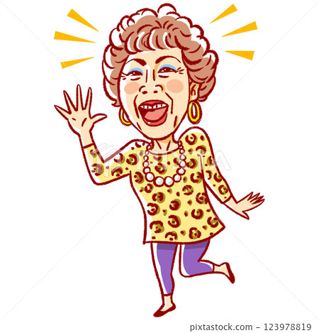 身穿豹紋運動衫的大阪女士插圖 123978819