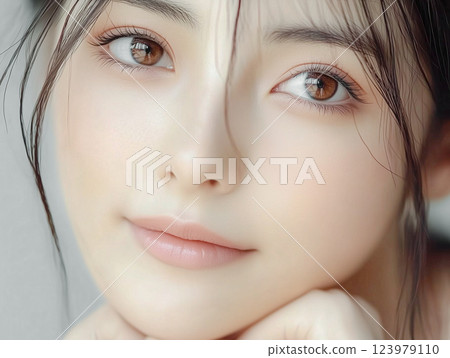 年輕女子肖像（化妝品、保養品、健康、美容、化妝品） 123979110