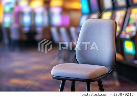 Empty slot chair in front of casino slot machines Empty slot chair in front of casino slot machines 123979215