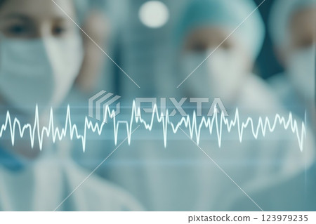 Healthcare Professionals with ECG Lines 123979235