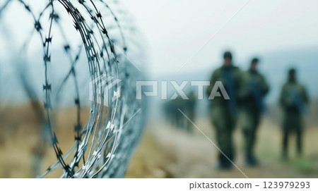 Military Outpost Secured by Automated Gun Systems Military Outpost Secured by Automated Gun Systems 123979293