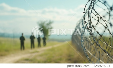 Strategic Military Defense Line with Automated Guns Strategic Military Defense Line with Automated Guns 123979294