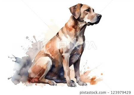 Watercolor dog illustration on white background 123979429
