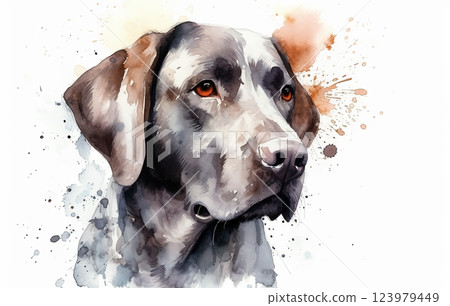 Watercolor dog portrait illustration on white background 123979449