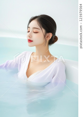 Tranquil beauty treatment with calming pastel tones 123979564