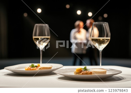 Gourmet dinner and romantic stage performance in focus Gourmet dinner and romantic stage performance in focus 123979843