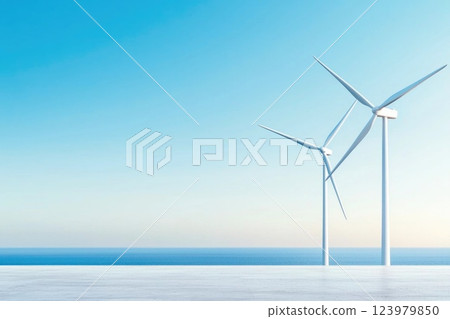 Wind turbines in the ocean breeze Wind turbines in the ocean breeze 123979850